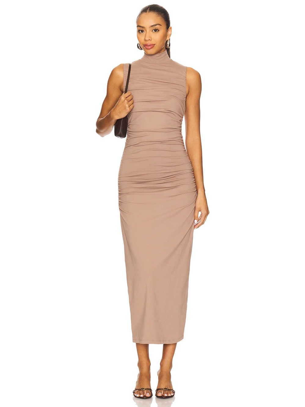 Susana Monaco Sleeveless High-Neck Midi Dress in Taupe